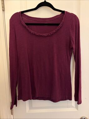 LOFT Long Sleeve Ruffle Scoop Neck Tee - Plum